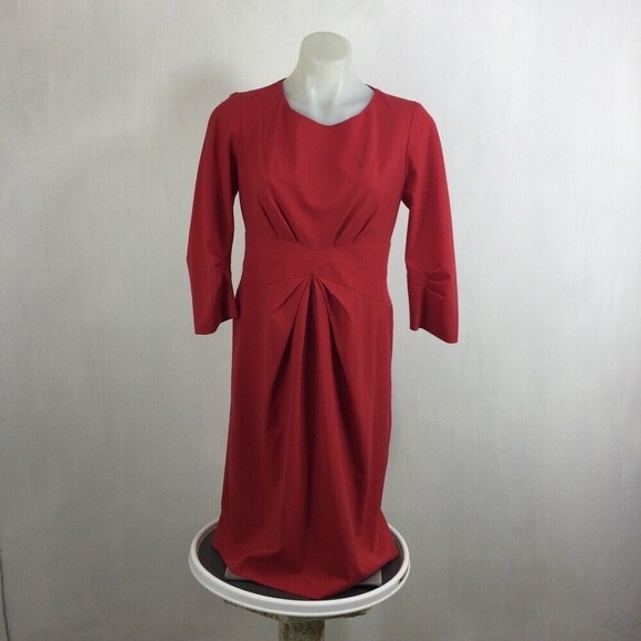 Lafayette 148 New York Dress Wool Blend Center Pleated Sheath Dress Red size 6 - Picture 6 of 7